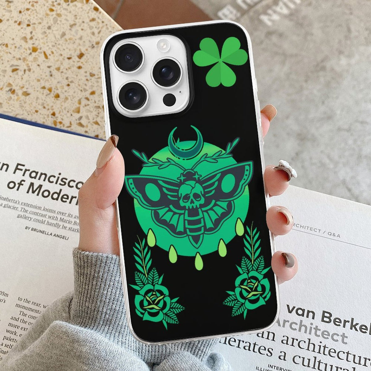 Shamrock Death Moth Print - Phone Case