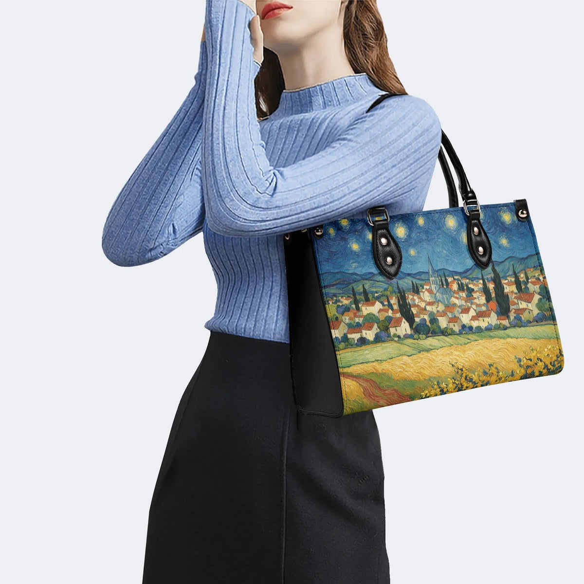 Van Gogh Starry Night Town Print Handbag Factory Direct Sales