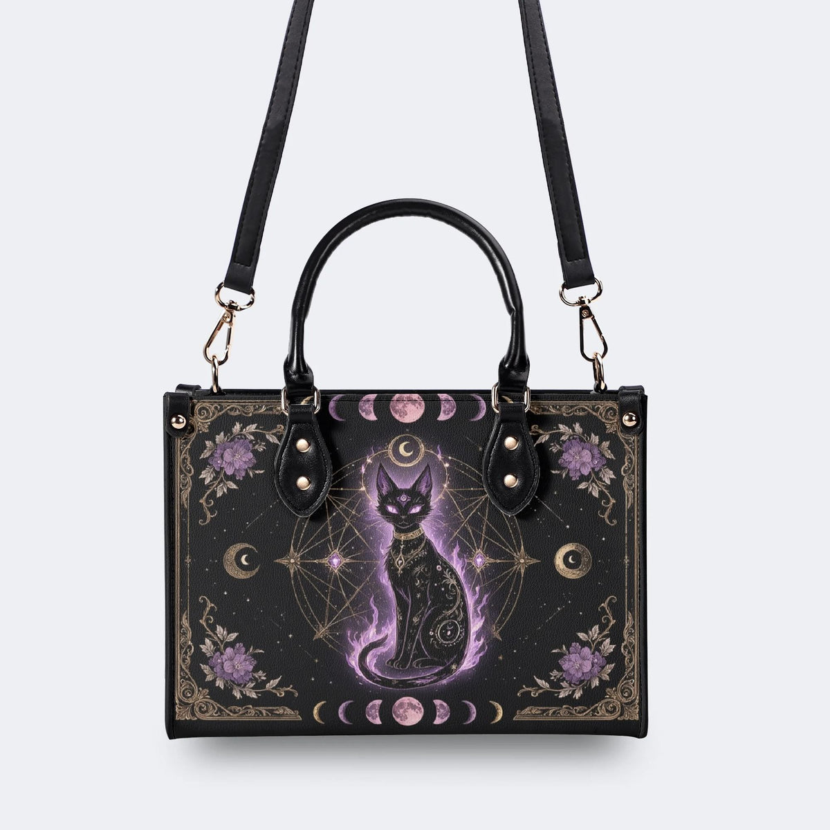 Celestial Black Cat Print Handbag Factory Direct Sales