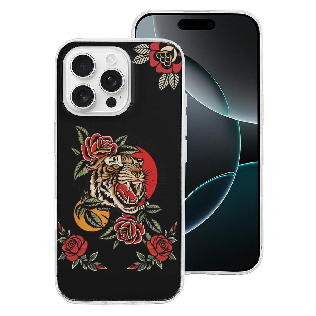 Old School Rose Tiger Print - Phone Case