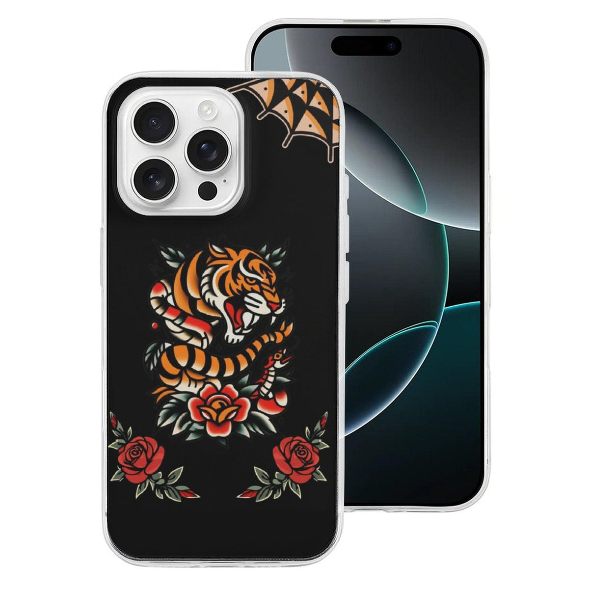 Old School Tiger Rose Print - Phone Case