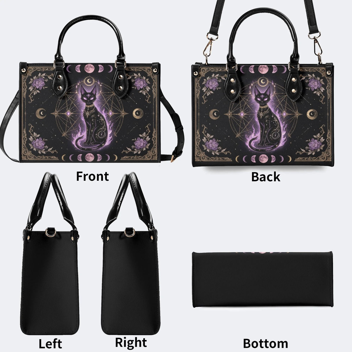 Celestial Black Cat Print Handbag Factory Direct Sales