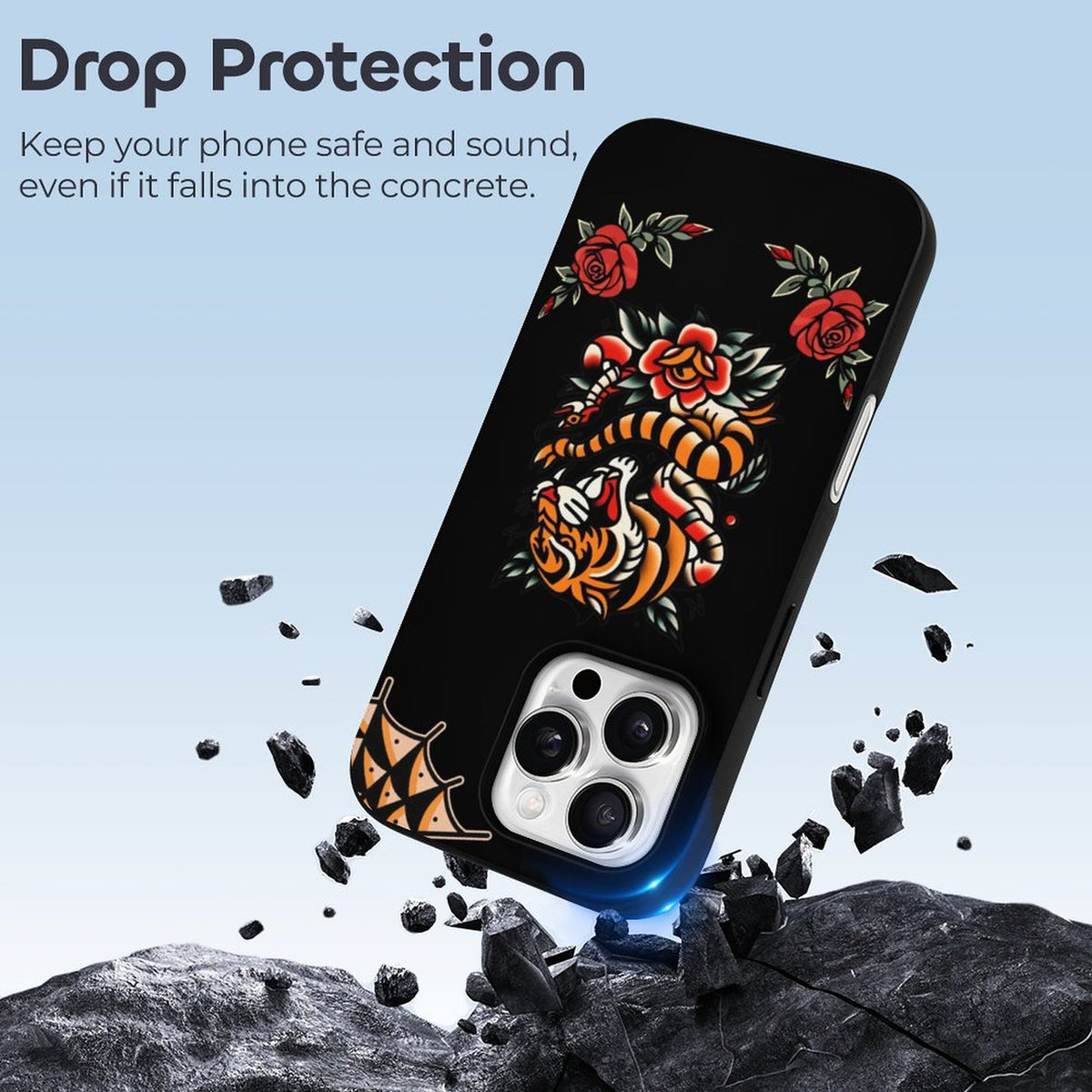 Old School Tiger Rose Print - Phone Case