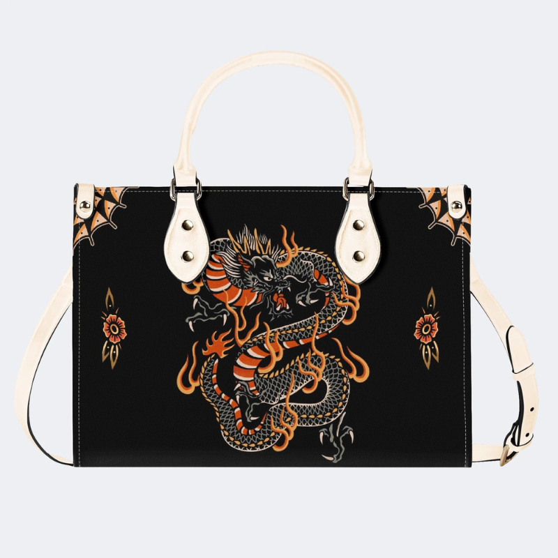 Circling Black Dragon Print Handbag Factory Direct Sales
