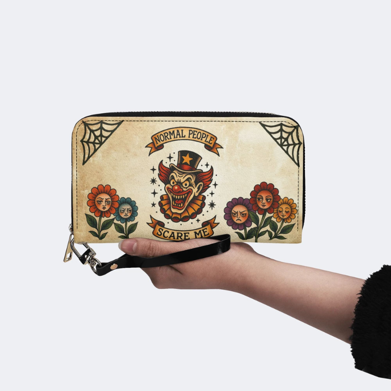 Retro Flame Clown Print Leather Wallet Factory Direct Sales