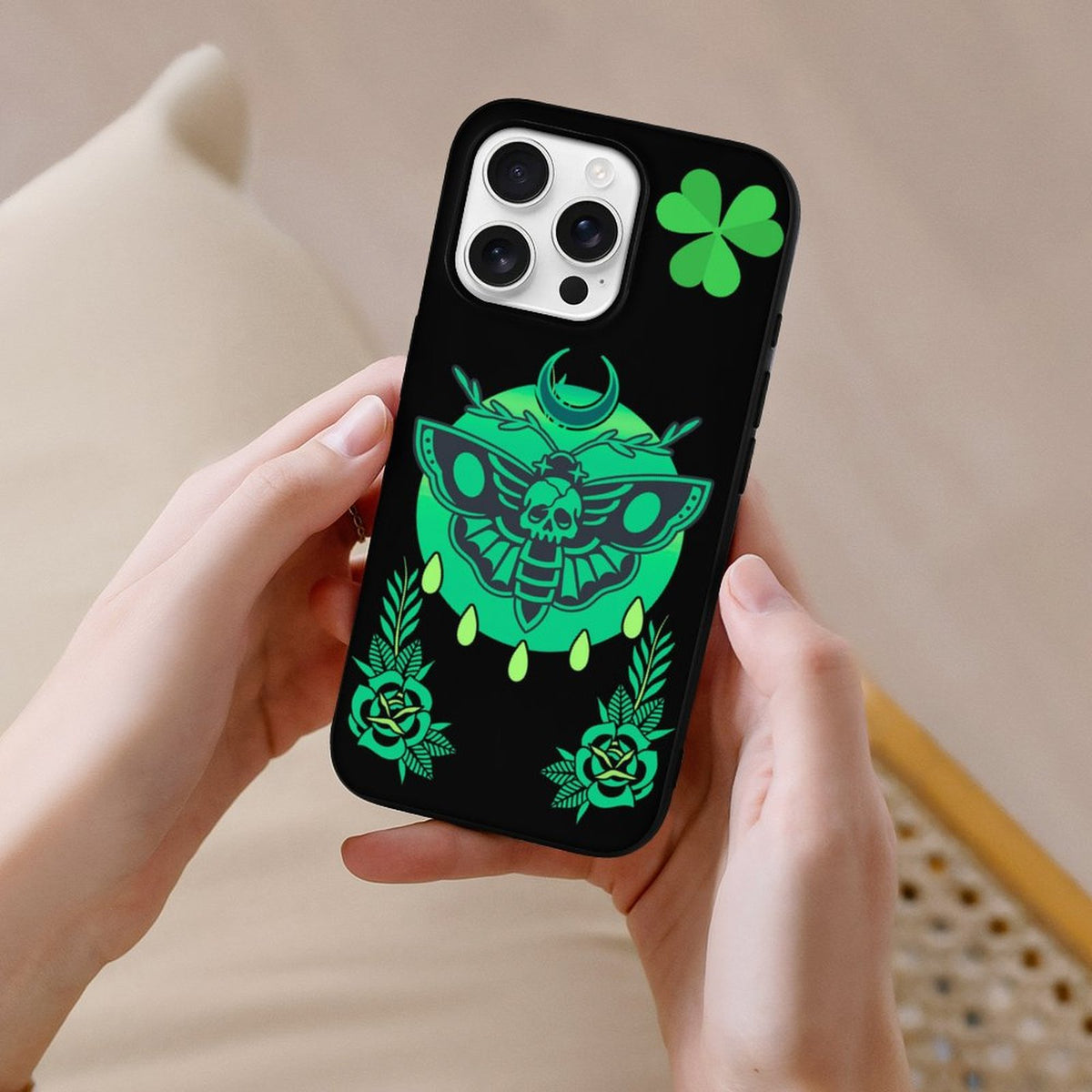 Shamrock Death Moth Print - Phone Case