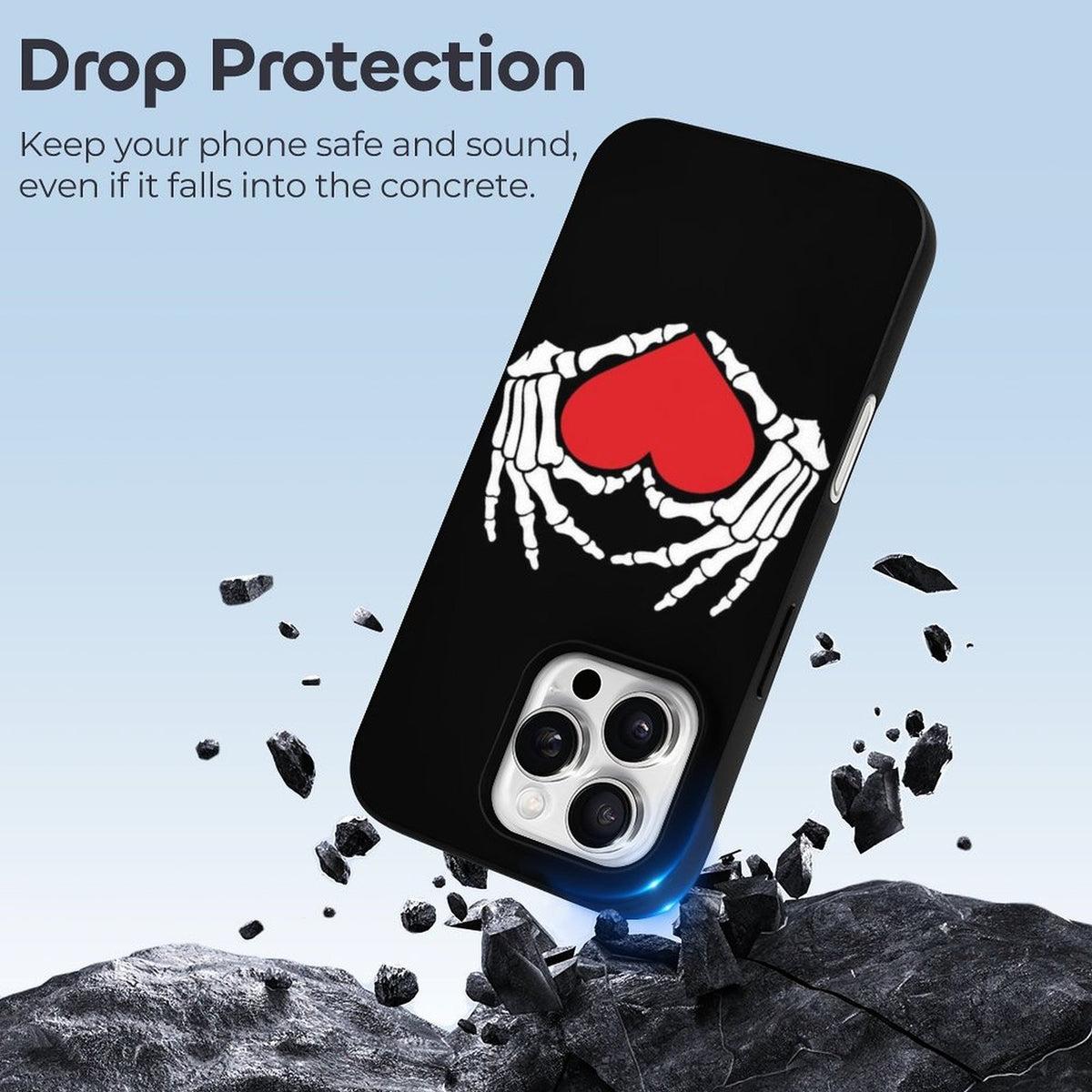 Retro Skull Heart Print - Phone Case