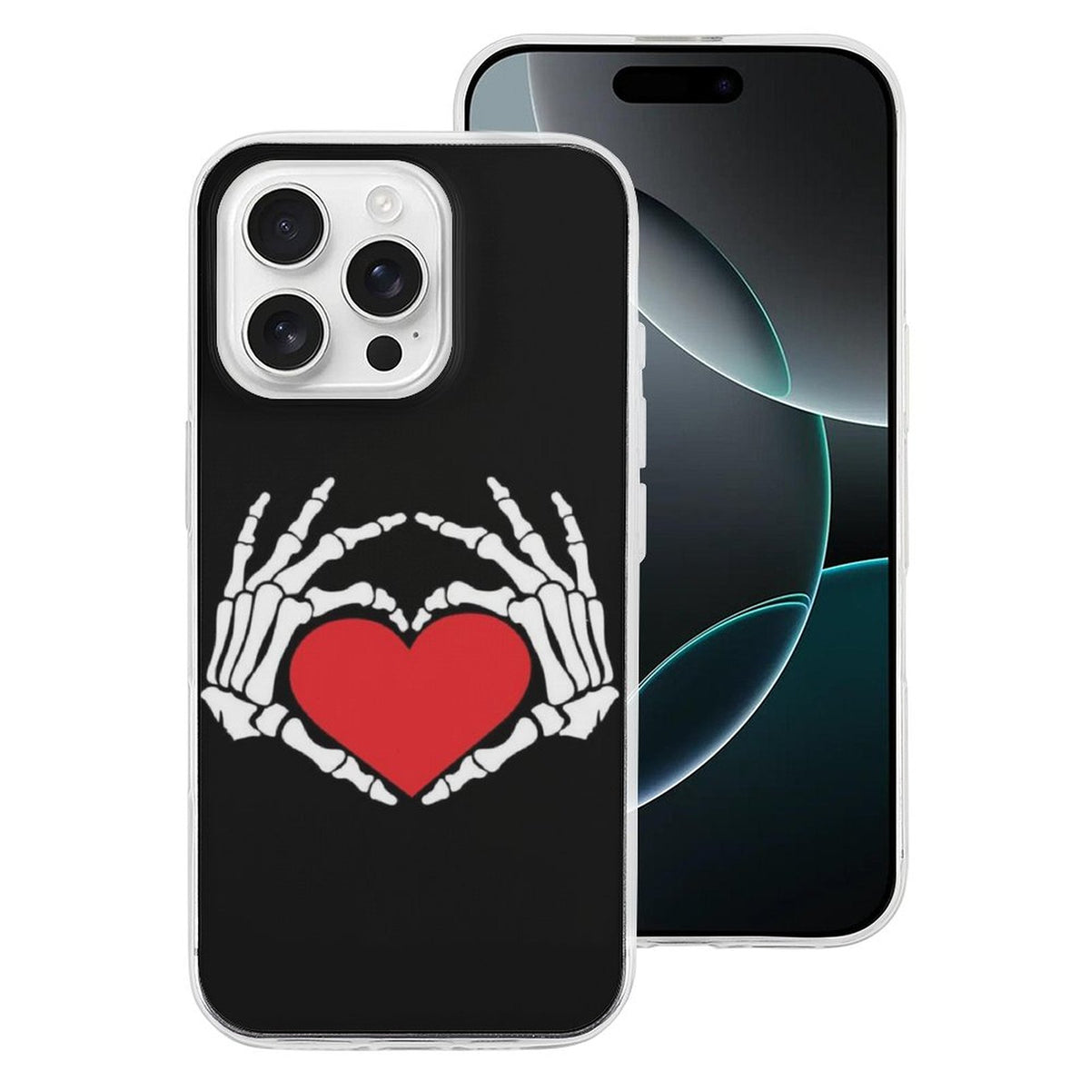 Retro Skull Heart Print - Phone Case
