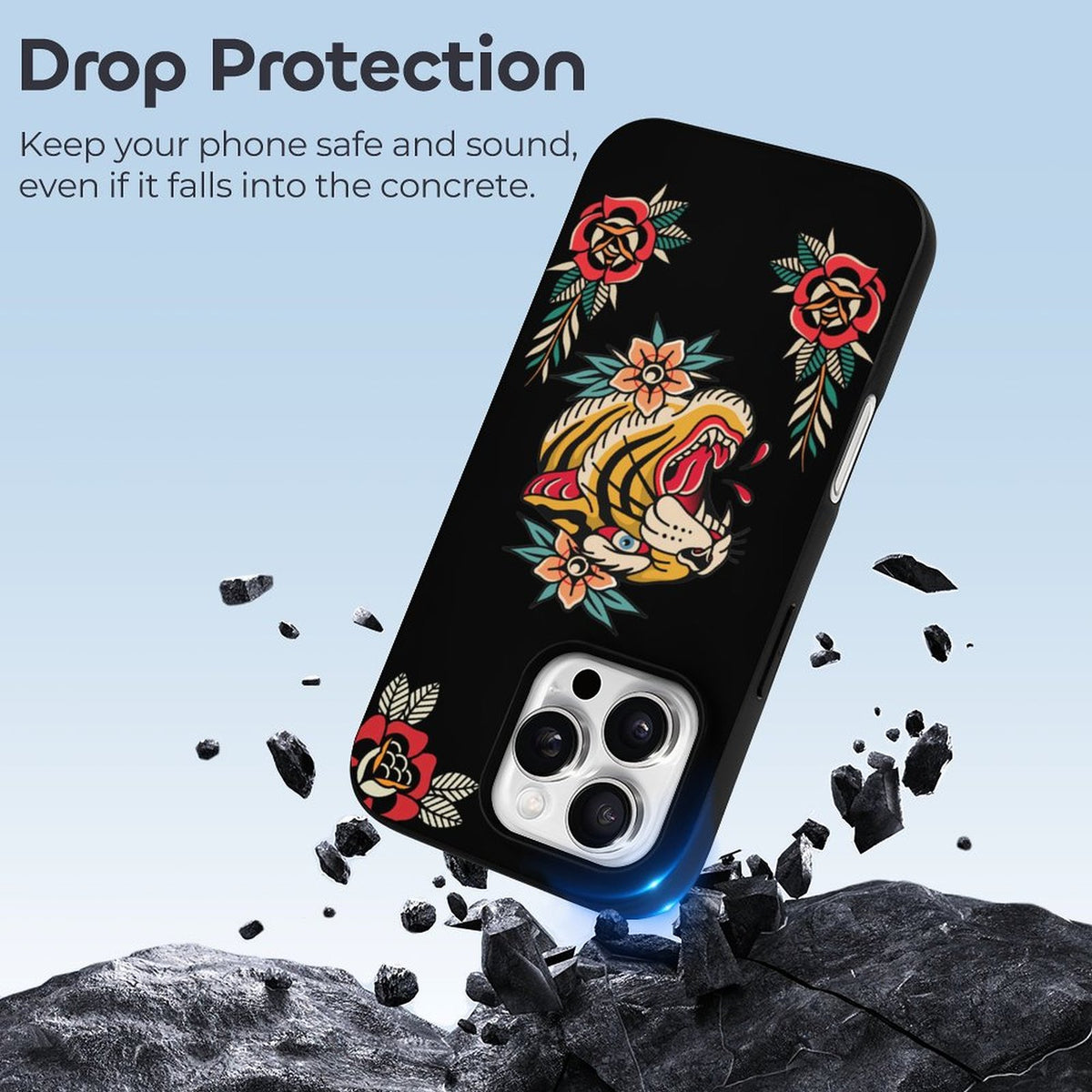 Old School Tiger Rose Print - Phone Case