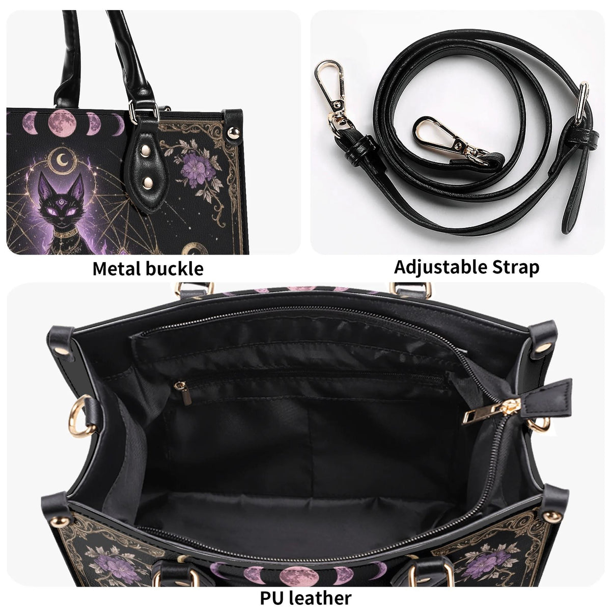 Celestial Black Cat Print Handbag Factory Direct Sales