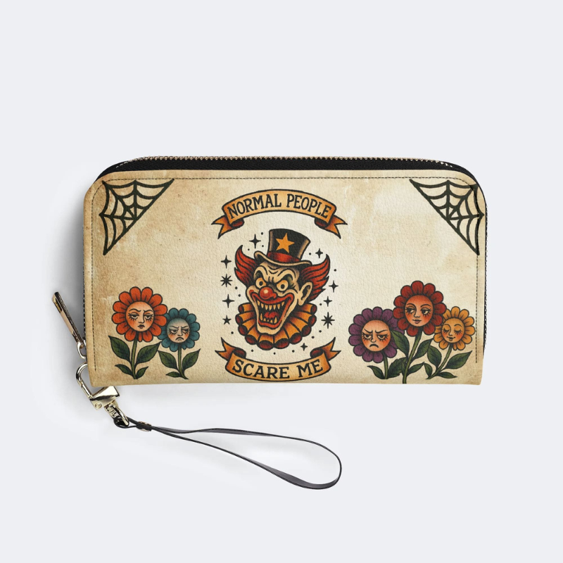 Retro Flame Clown Print Leather Wallet Factory Direct Sales