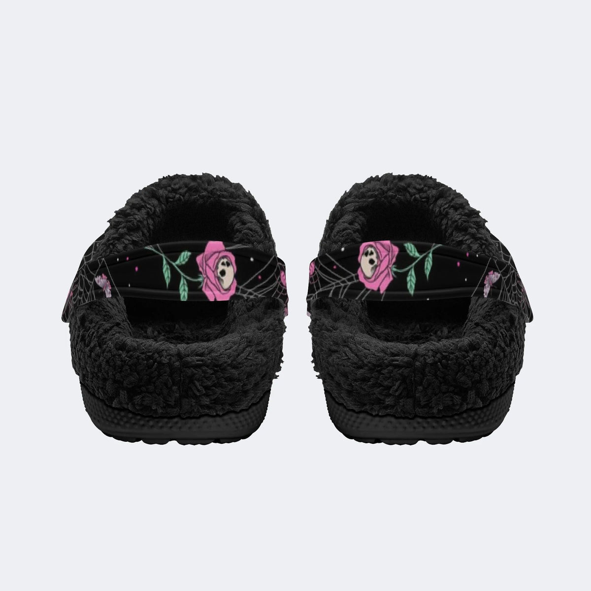 Gothic Bat Floral Skull‑Fur Lined Slippers Sandals