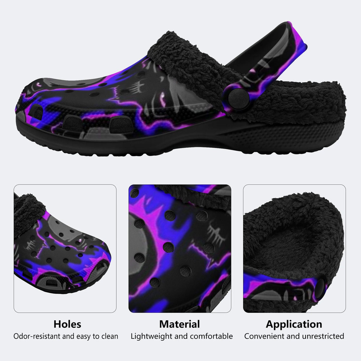 Neon Flame Skulls - Fur Lined Slippers/Sandals