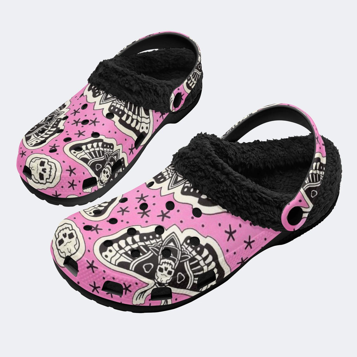 Pink Moth Skull - Fur Lined Slippers/Sandals
