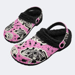 Pink Moth Skull - Fur Lined Slippers/Sandals