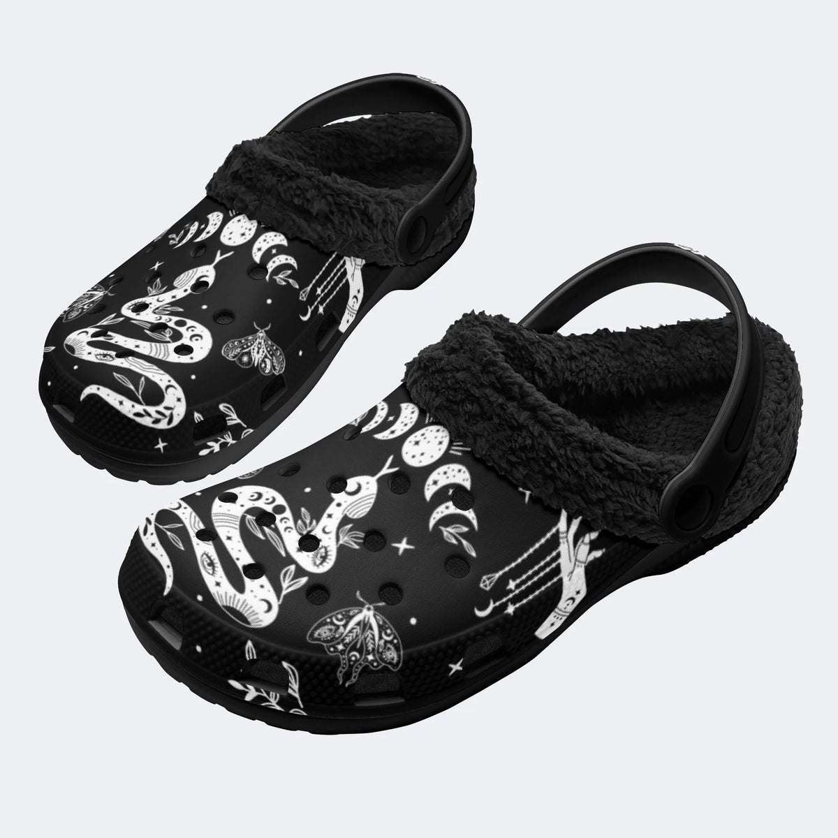 Snake And Beath Moth Print - Fur Lined Slippers/Sandals