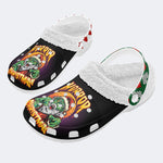 Horror Zombie Santa Claus Print - Fur Lined Slippers/Sandals