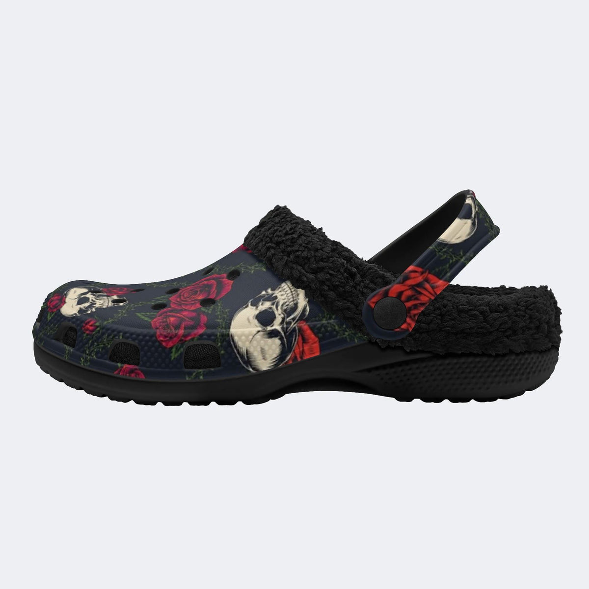 Spooky Rose Skull Vines - Fur Lined Slippers/Sandals