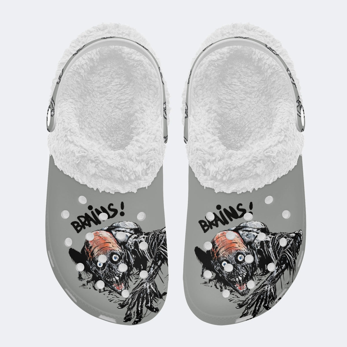 Unisex More Brains Print - Fur Lined Slippers