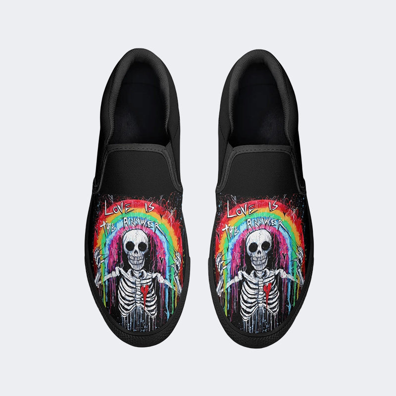 Love Is The Answer Skull Print - Slip On Shoes