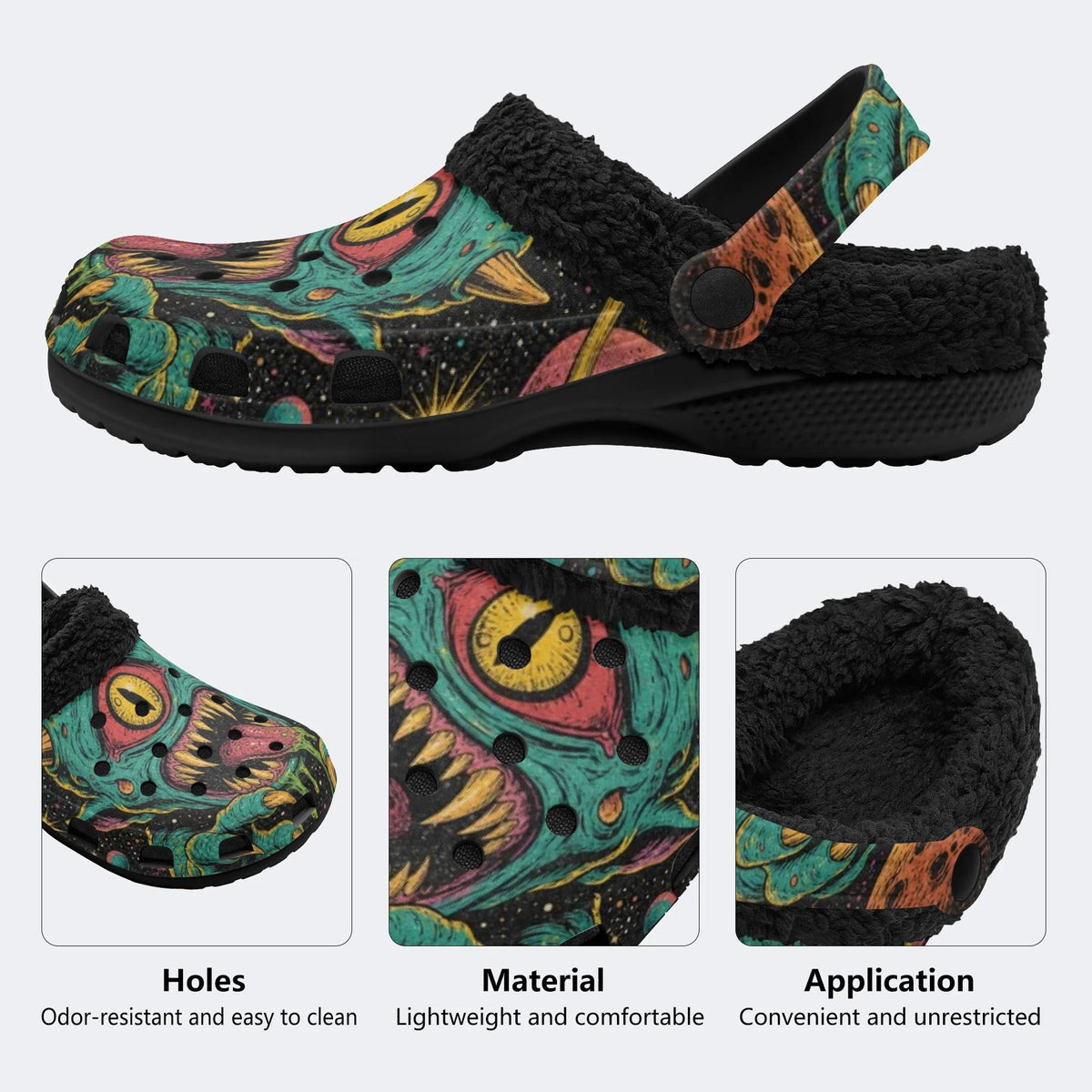 Cosmic Monster Face - Fur Lined Slippers/Sandals
