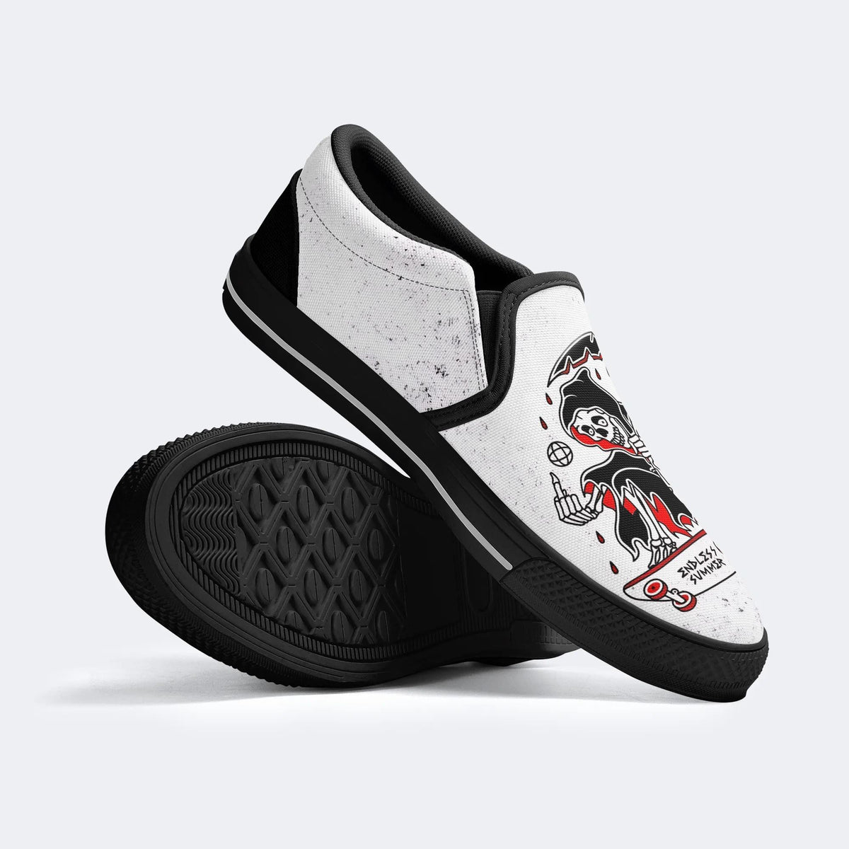 Skateboard Skull Print - Slip On Shoes