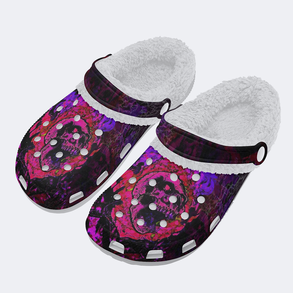 Fire Skull Print - Fur Lined Slippers/Sandals