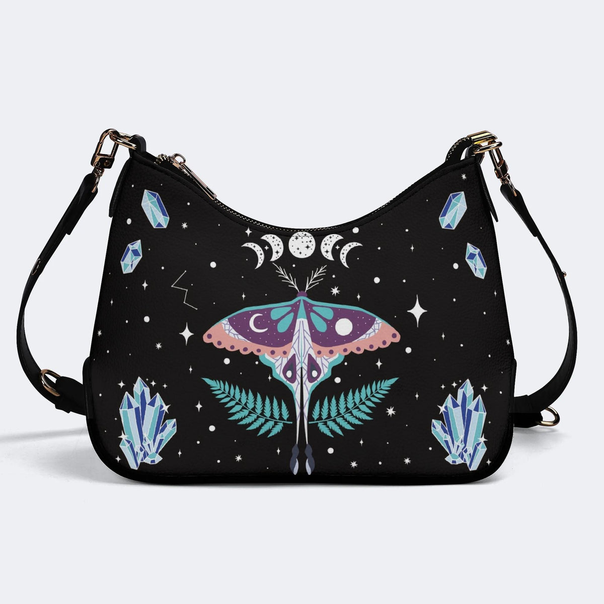 Death Moth Under The Stars - Leather Crossbody Bag