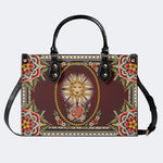 Vintage Smiling Sun Print - Leather Handbag