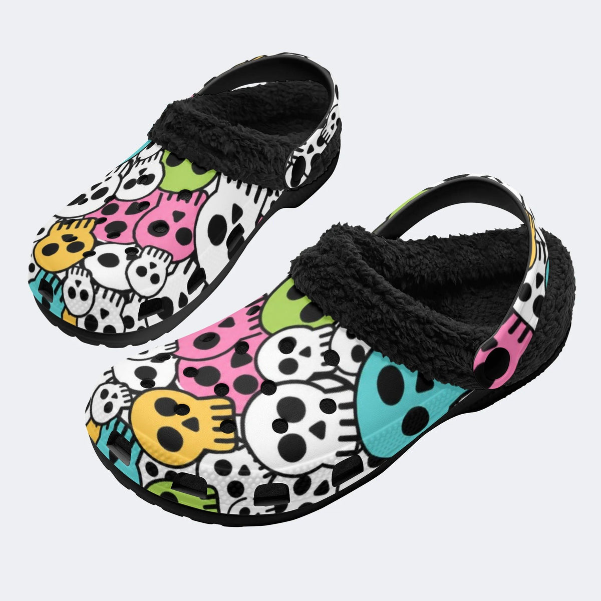 Pop Art Skull Pattern - Fur Lined Slippers/Sandals