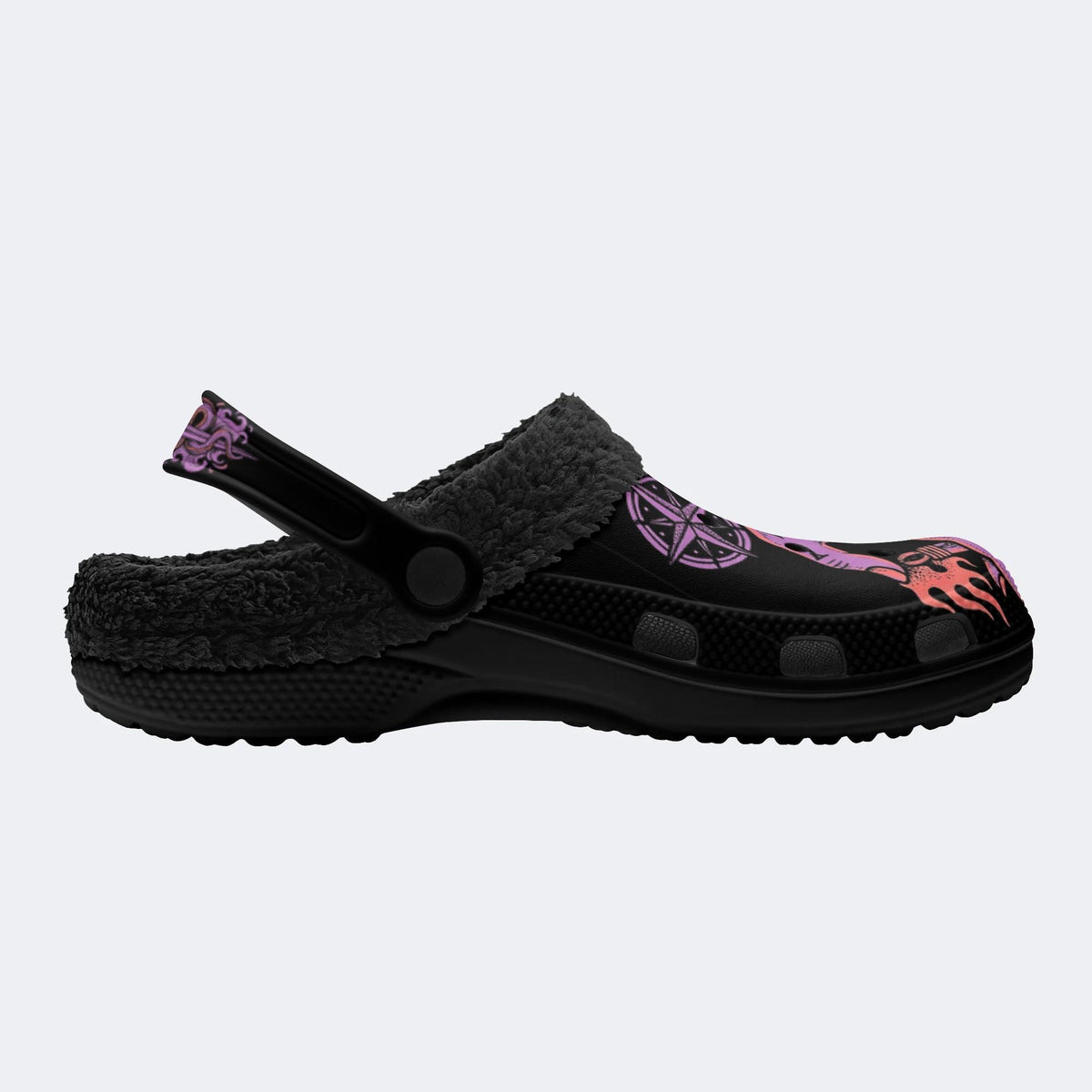 Gothic Skull Hand Pentagram - Fur Lined Slippers/Sandals