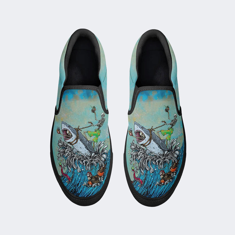 Unisex Skull&Shark Art Print - Slip On Shoes