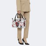 Heart Rose Butterfly Print - Leather Handbag