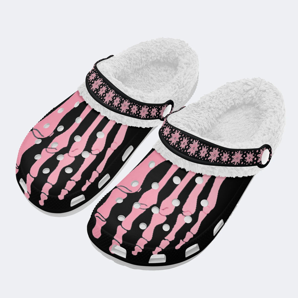 Pink Gradient Skeleton Toes Skull - Fur Lined Slippers/Sandals