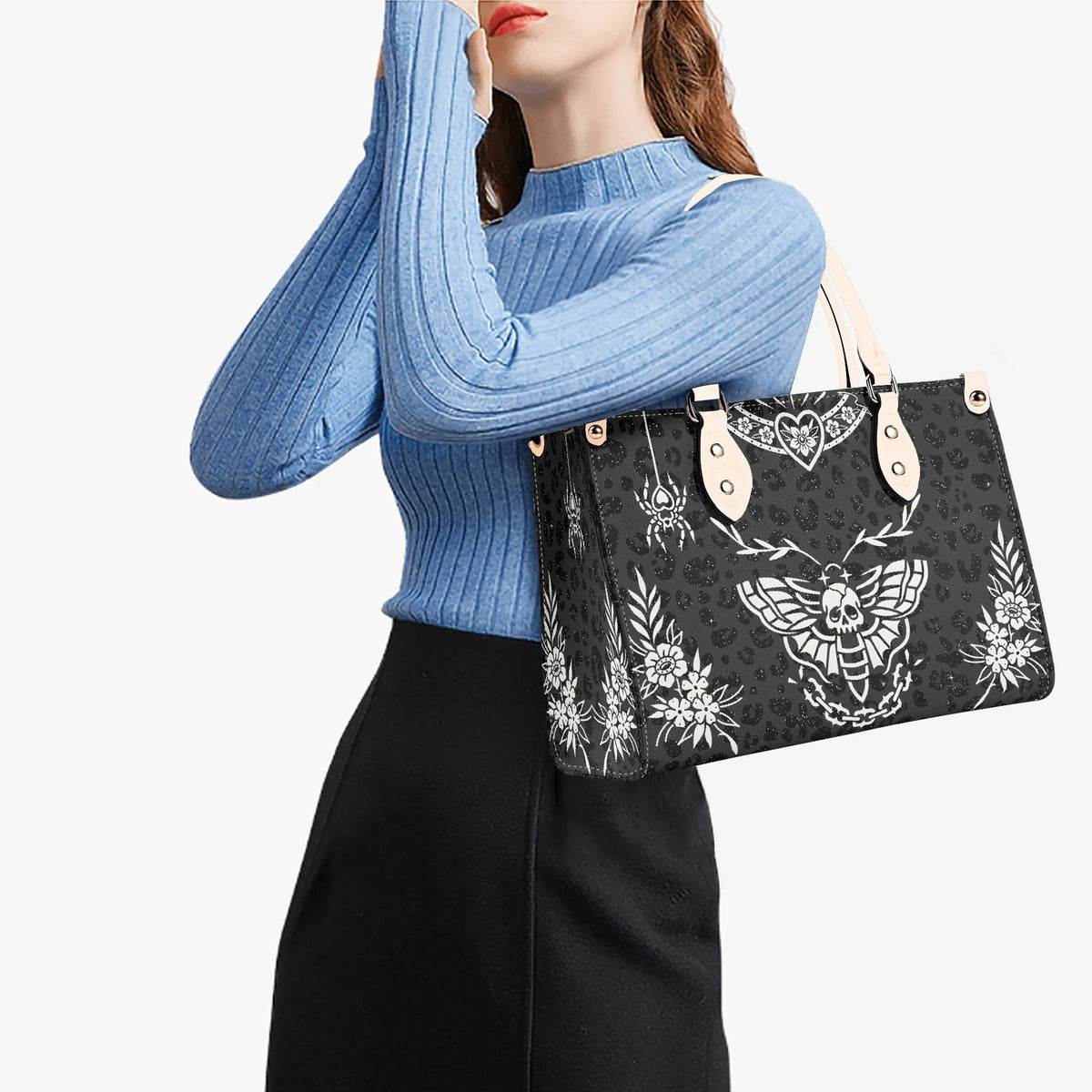 Classic Death Moth Vintage Print - Leather Handbag
