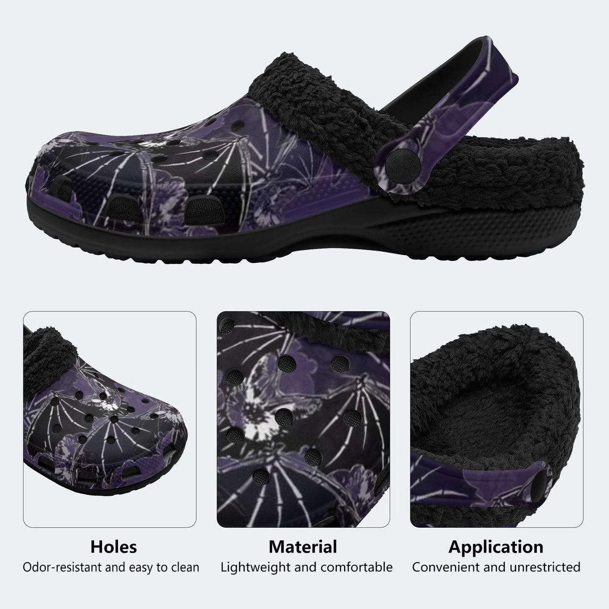 Purple Bat Floral - Fur Lined Slippers/Sandals