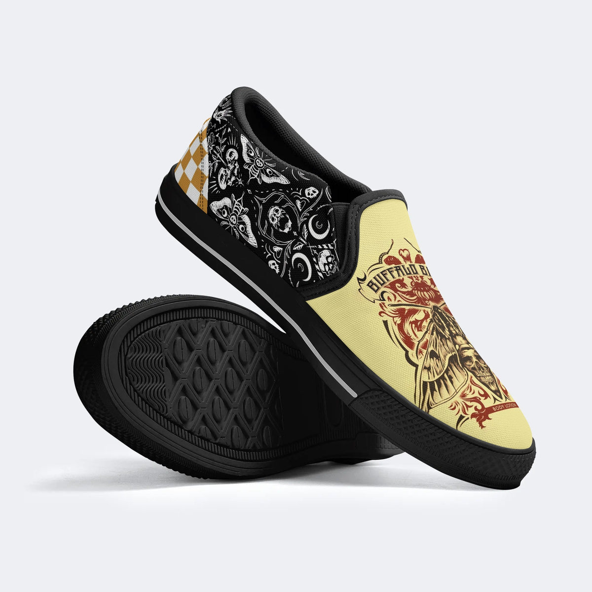 Unisex Death Moth&Skull Print - Slip On Shoes