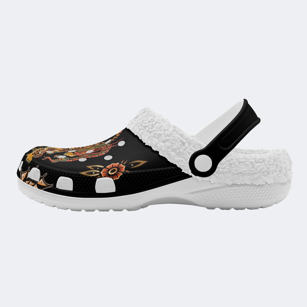 Old School Tiger & Snake Print - Fur Lined Slippers/Sandals
