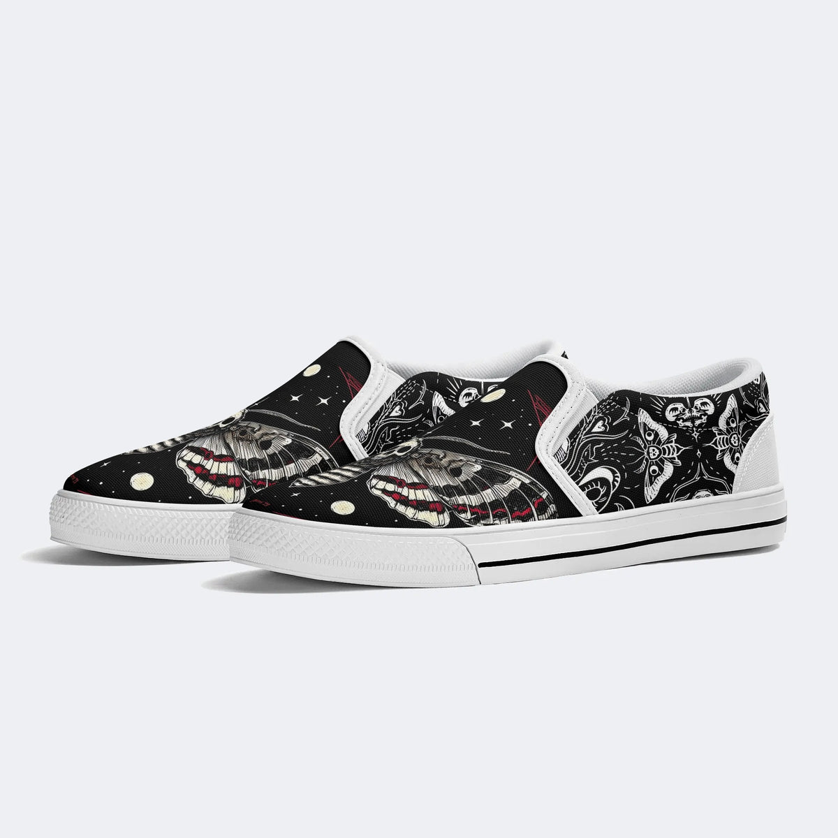 Unisex Death Moth&Skull Print - Slip On Shoes