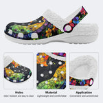 Colorful Glass And Black Cat - Fur Lined Slippers/Sandals