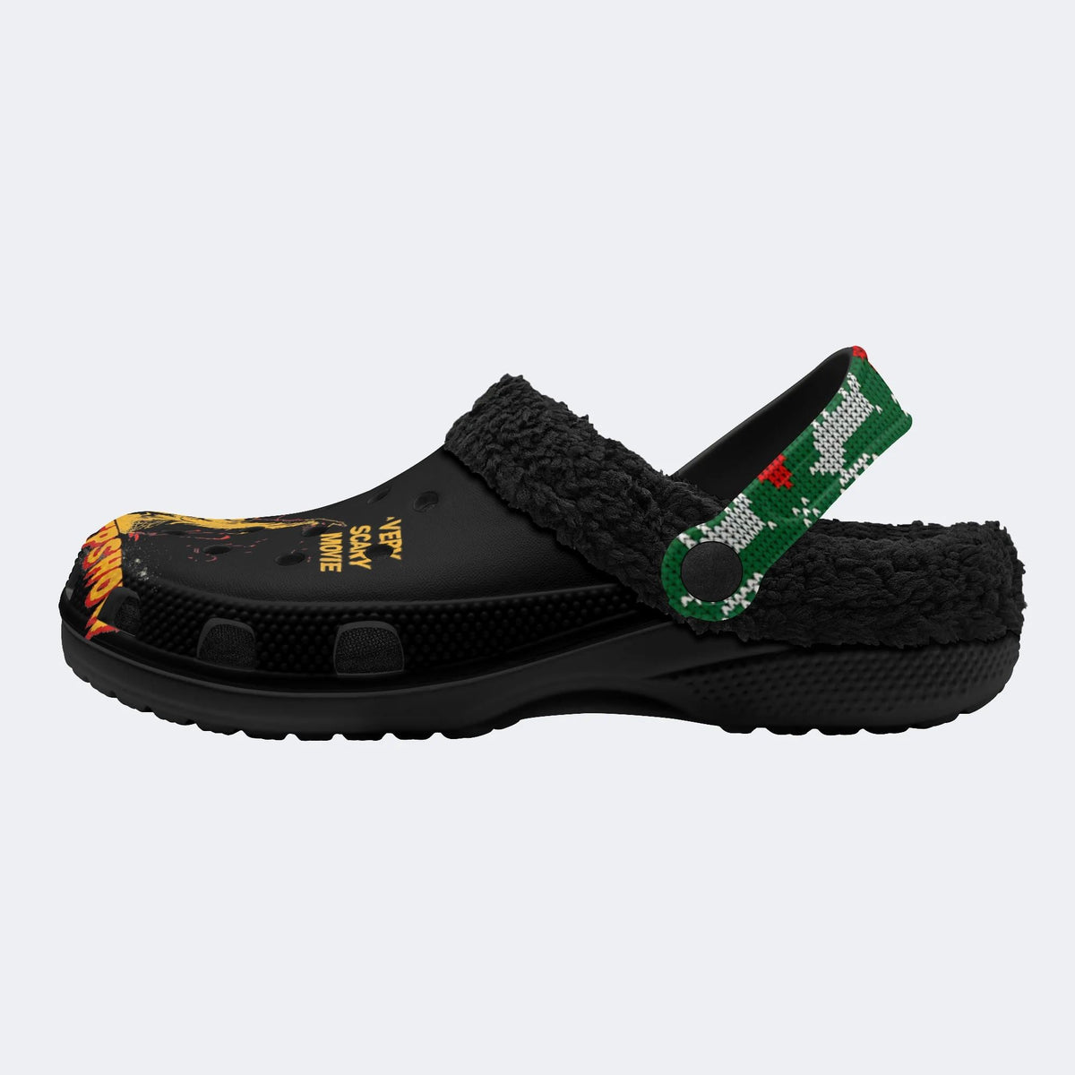 Horror Movie Vintage Graphic Print - Fur Lined Slippers/Sandals