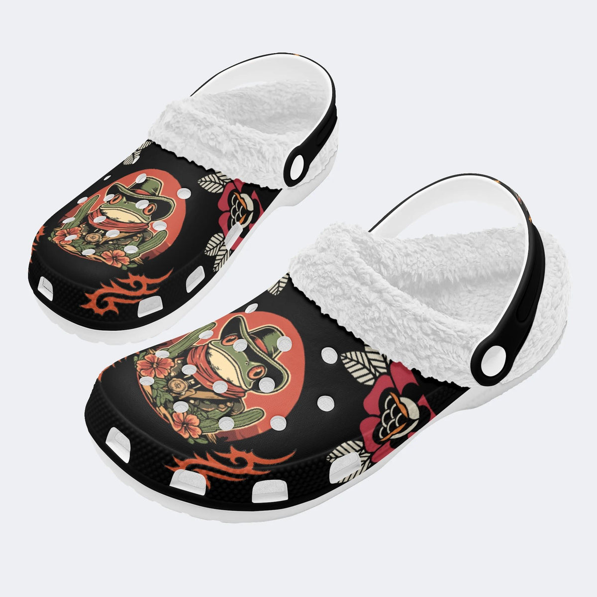 Classic Cowboy Frog Print - Removable Fur Lined Slippers/Sandals