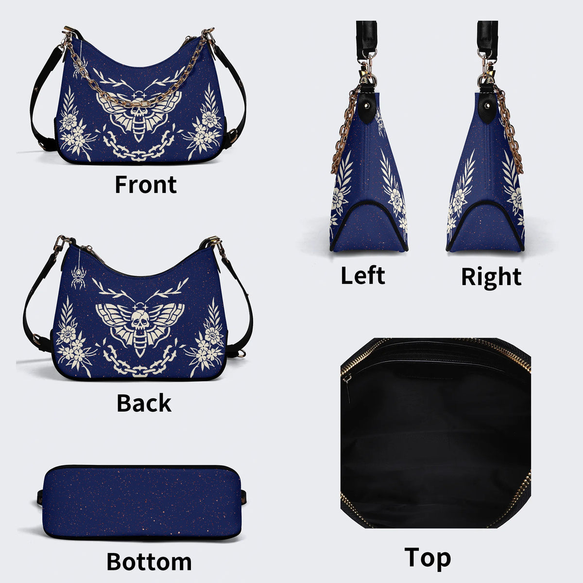 Classic Death Moth Vintage Print - Leather Crossbody Bag