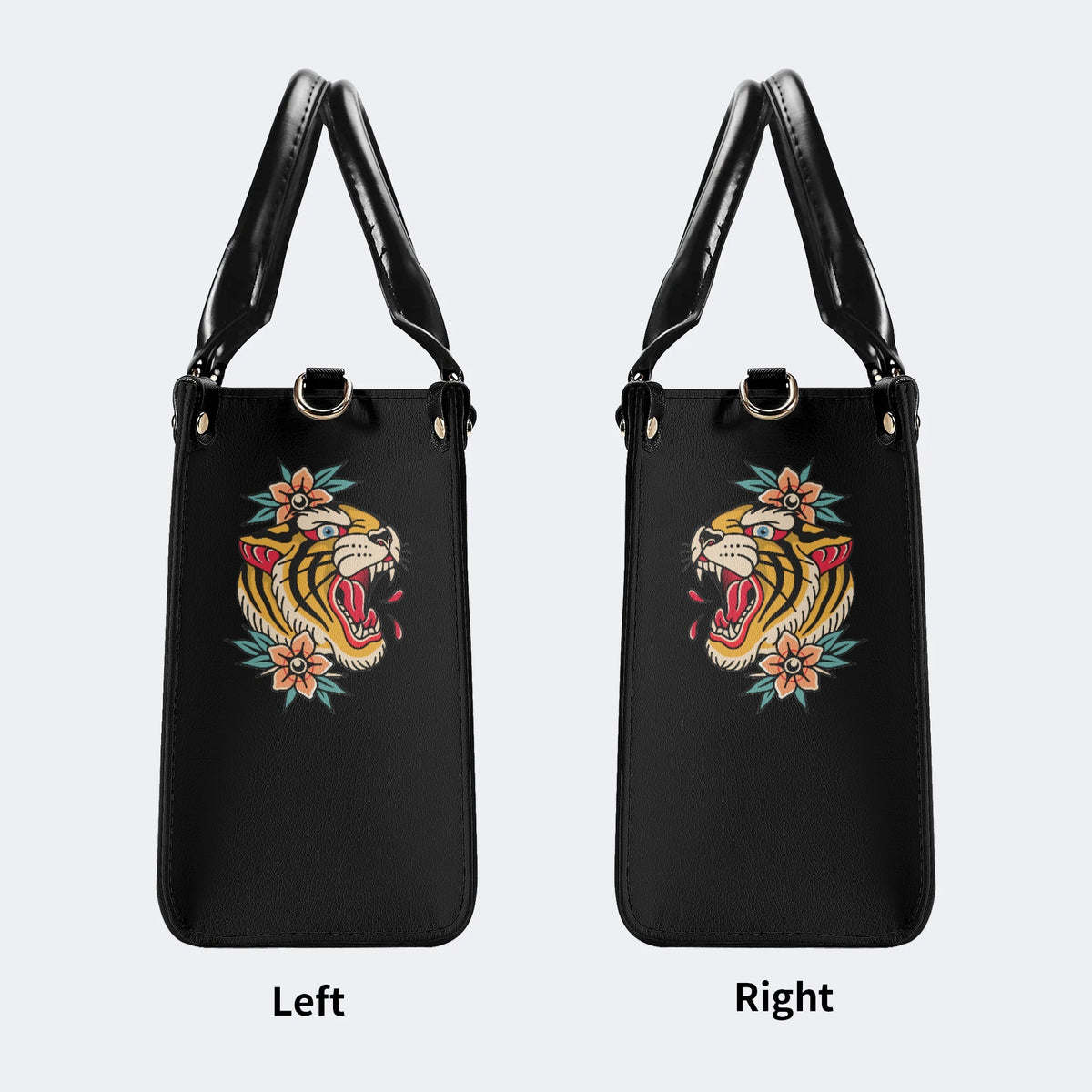 Flower Tiger Art Print - Leather Handbag