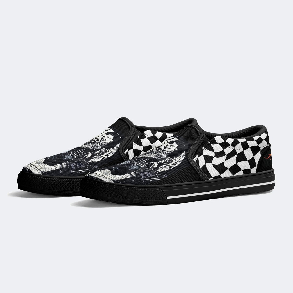 Unisex Retro Tattooed Girl Graveyard Skull Punk Print - Slip On Shoes