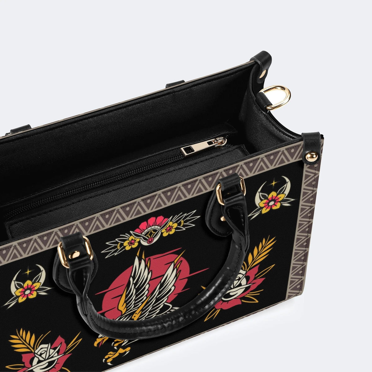 Vintage Eagle Print - Leather Handbag