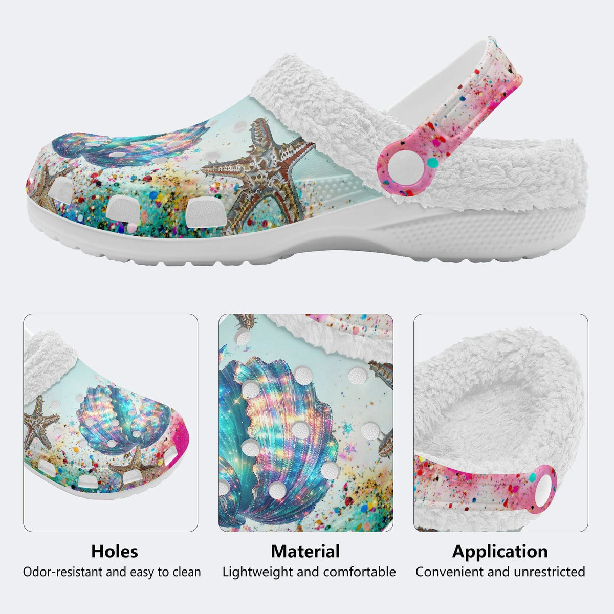 Colorful shells and starfish - Fur Lined Slippers/Sandals