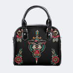 Retro Tiger Print - Leather Shoulder Handbag