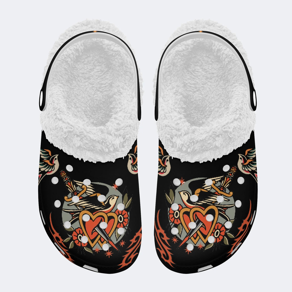 Old School True Love Print - Fur Lined Slippers/Sandals