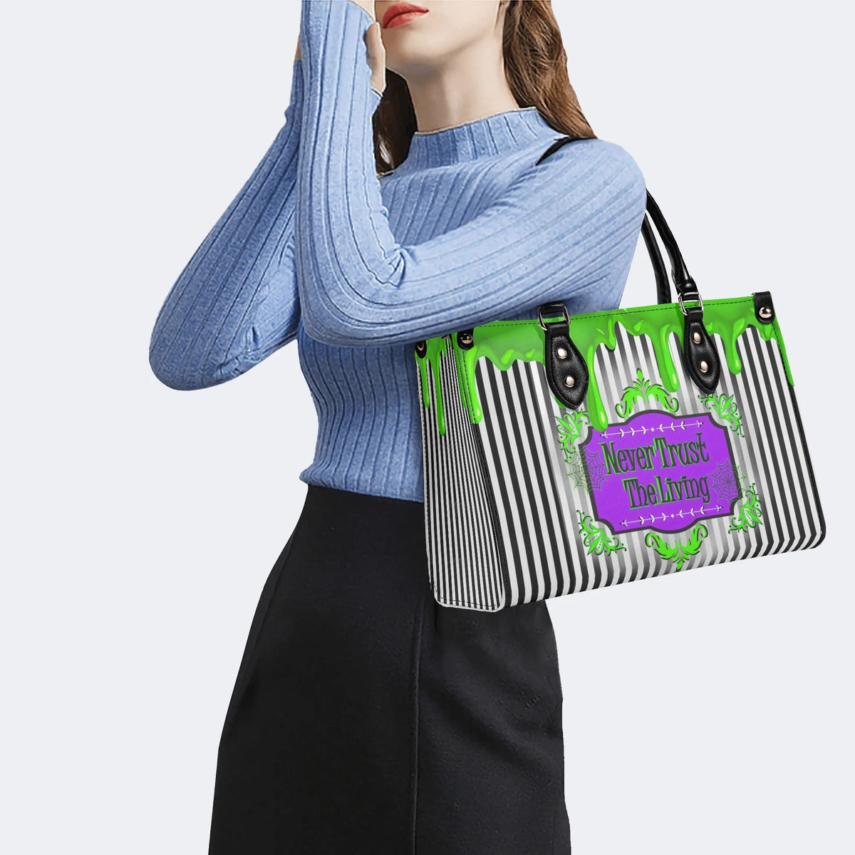 Classic Black And White Stripes - Leather Handbag